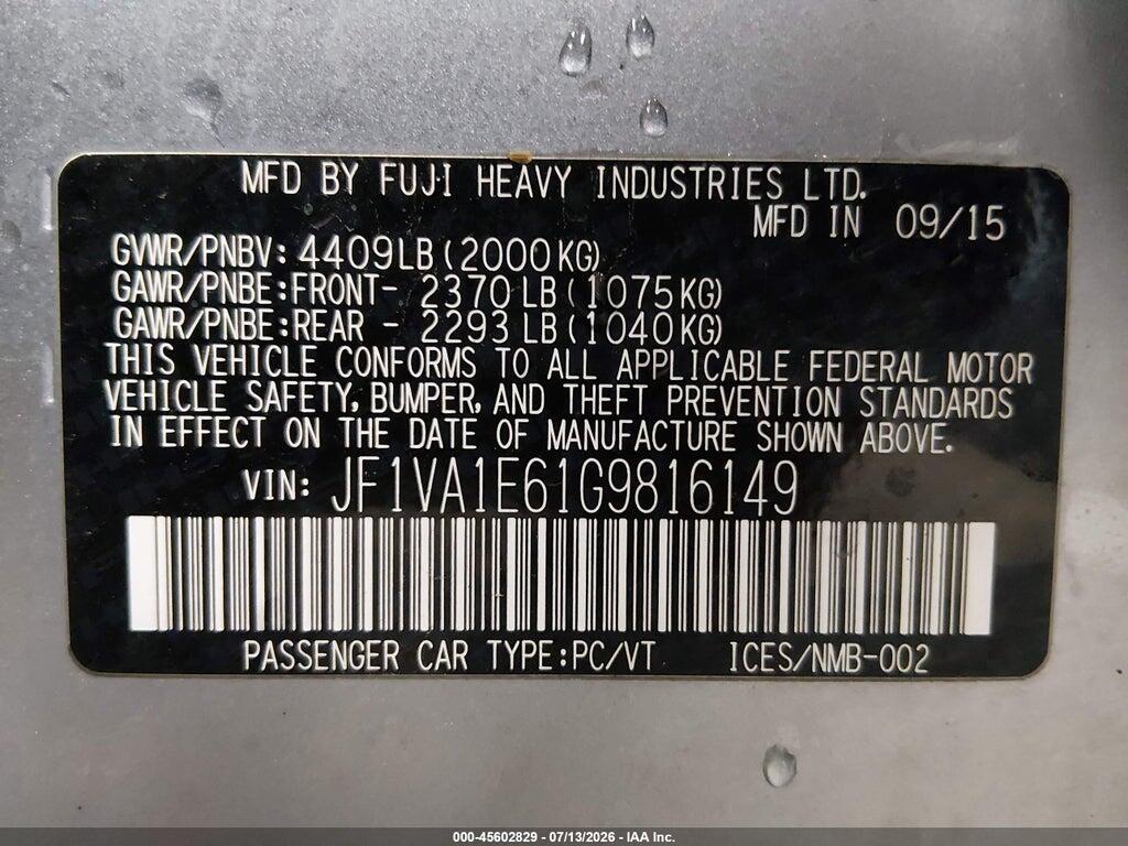 JF1VA1E61G9816149 2016 SUBARU WRX photo no. 9