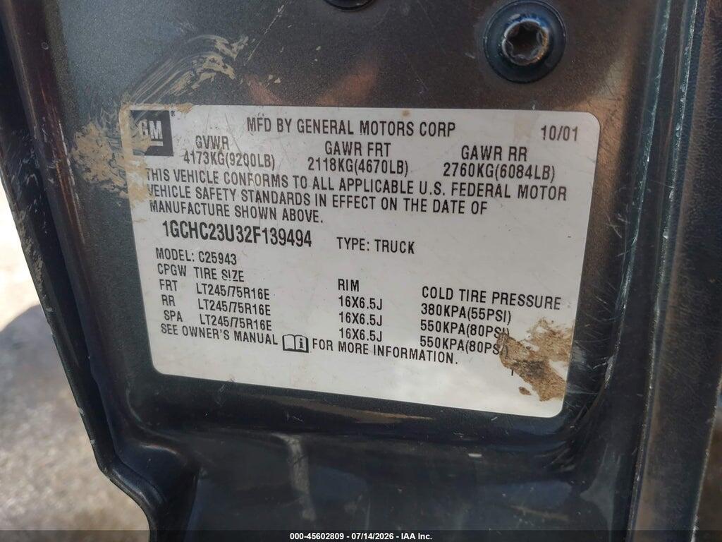 1GCHC23U32F139494 2002 CHEVROLET SILVERADO 2500HD photo no. 9