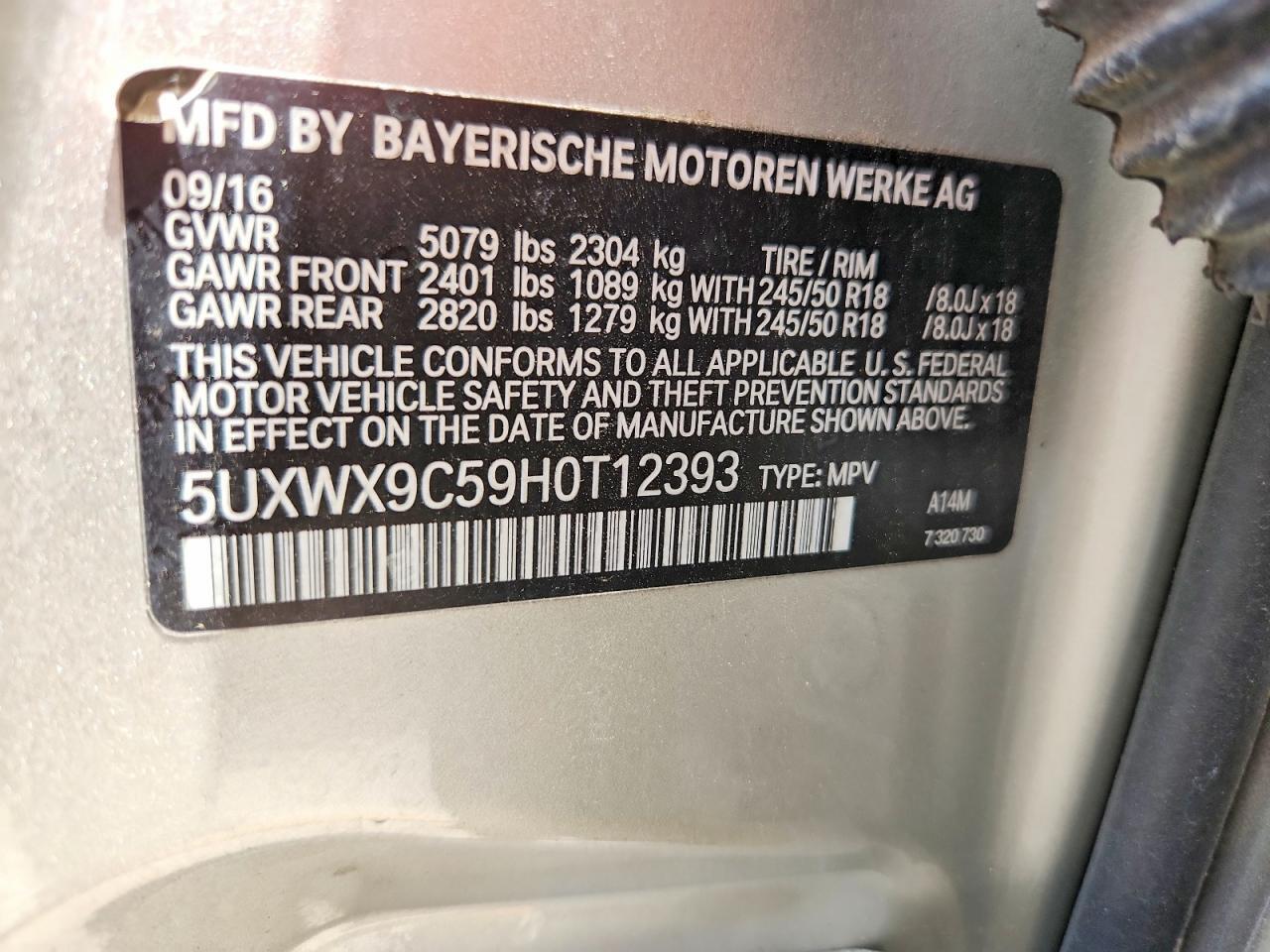5UXWX9C59H0T12393 2017 BMW X3 photo no. 12