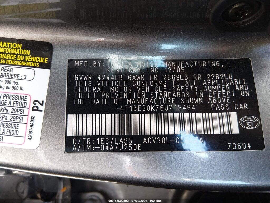 4T1BE30K76U715464 2006 TOYOTA CAMRY photo no. 9