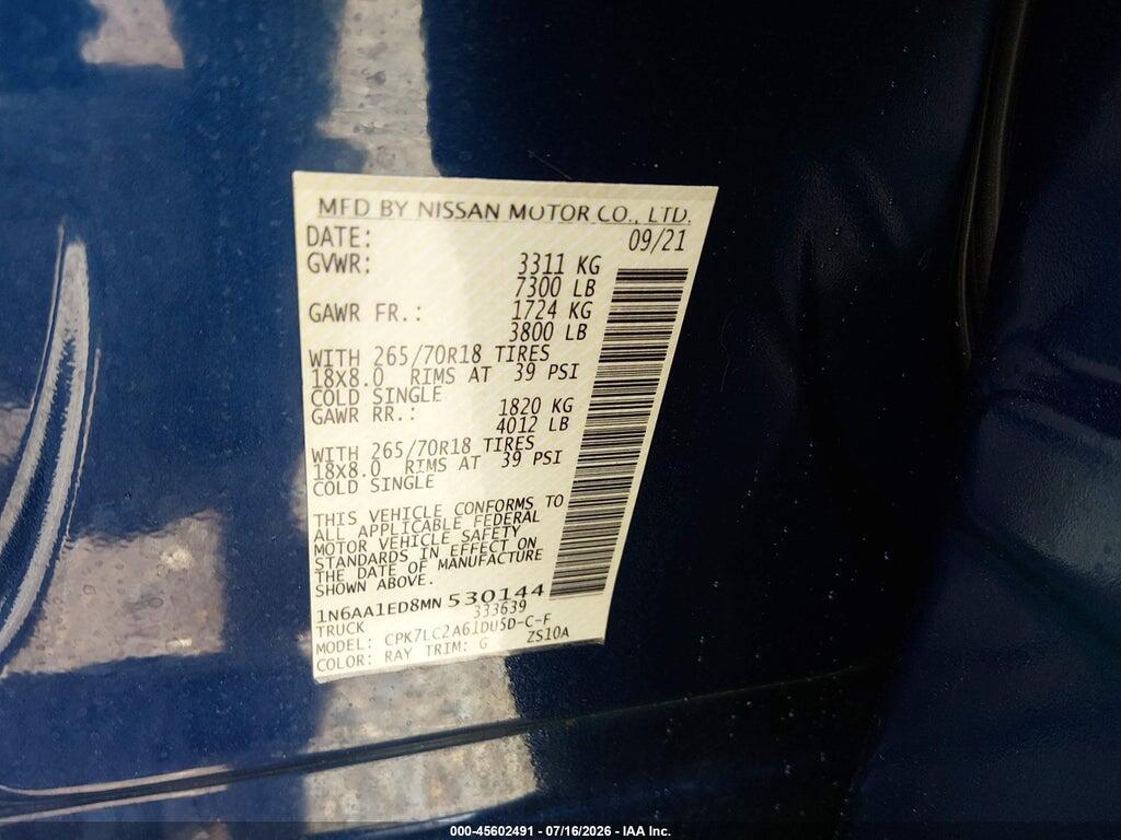 1N6AA1ED8MN530144 2021 NISSAN TITAN photo no. 9