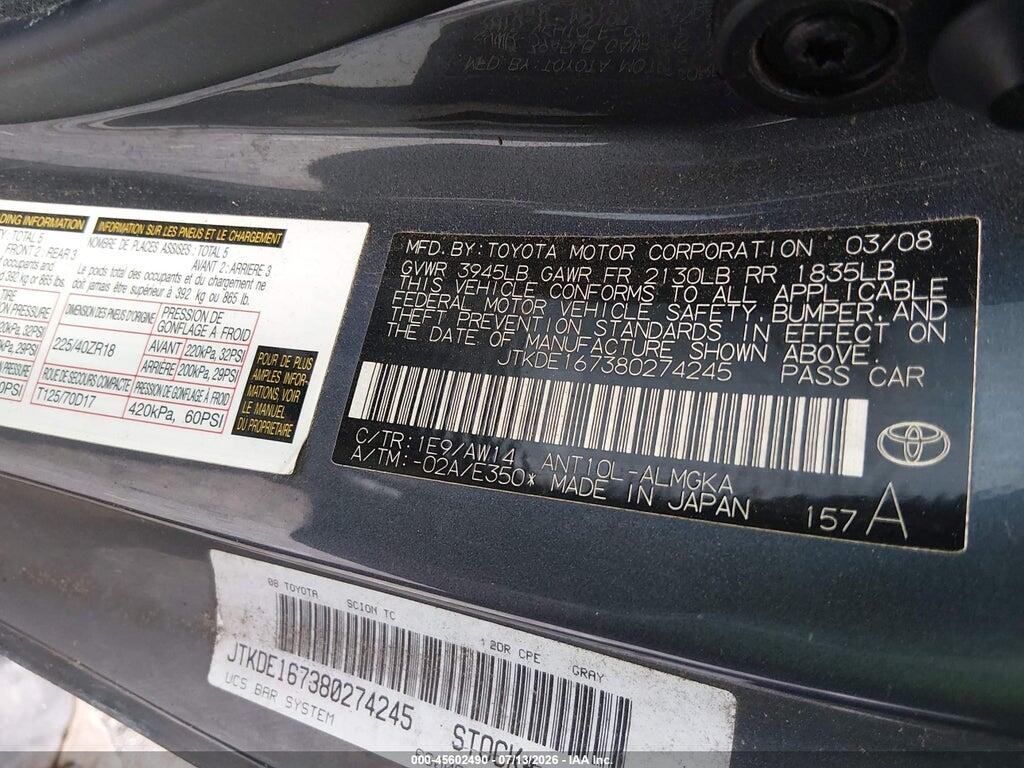 JTKDE167380274245 2008 SCION TC photo no. 9