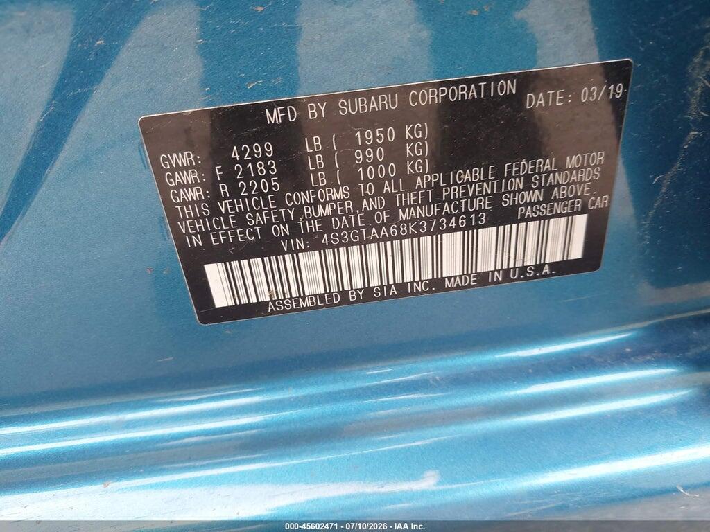 4S3GTAA68K3734613 2019 SUBARU IMPREZA photo no. 9