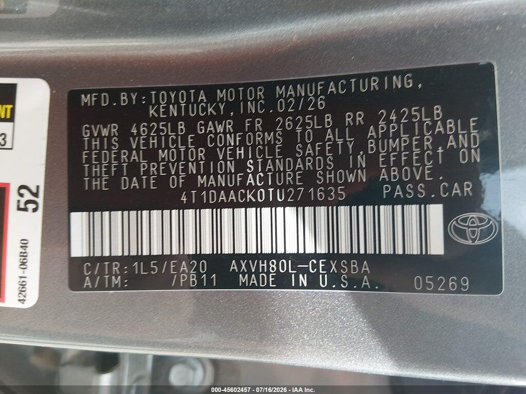 4T1DAACK0TU271635 2026 TOYOTA CAMRY photo no. 9