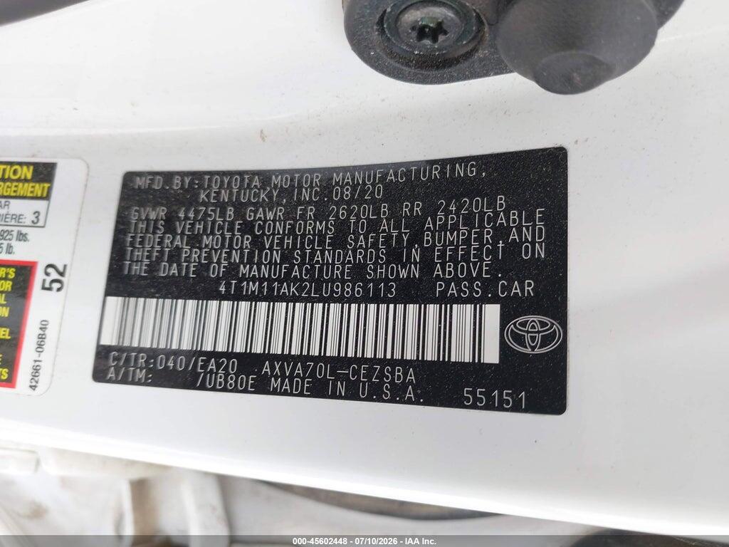 4T1M11AK2LU986113 2020 TOYOTA CAMRY photo no. 8