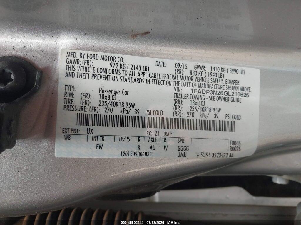 1FADP3N26GL210626 2016 FORD FOCUS photo no. 9