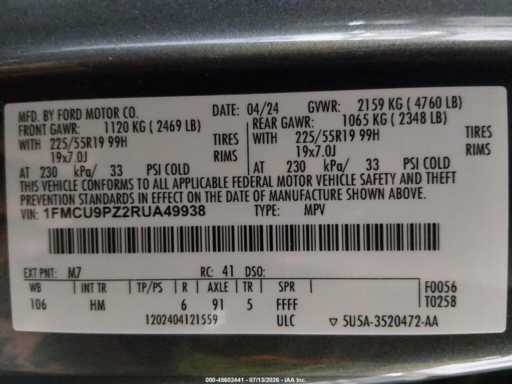 1FMCU9PZ2RUA49938 2024 FORD ESCAPE photo no. 9