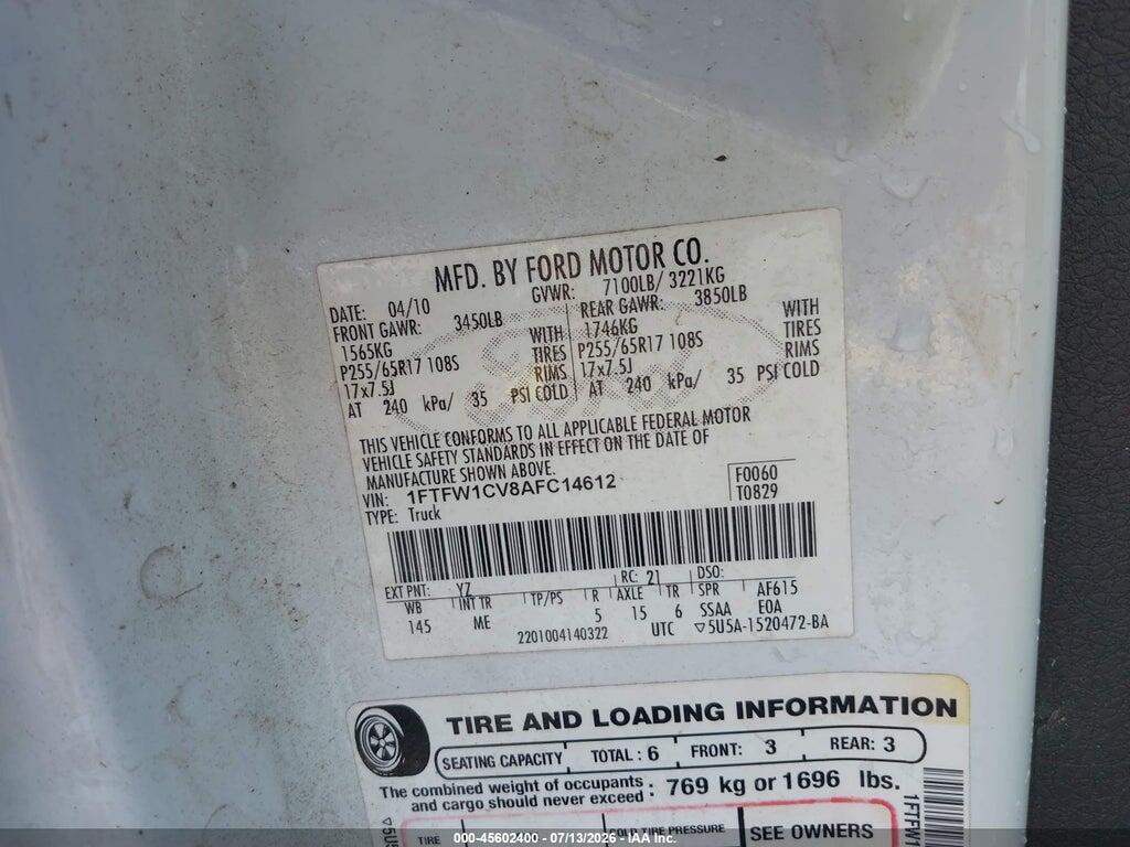 1FTFW1CV8AFC14612 2010 FORD F-150 photo no. 9