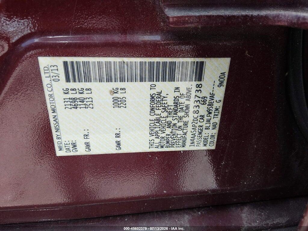 1N4AA5AP2DC833738 2013 NISSAN MAXIMA photo no. 9