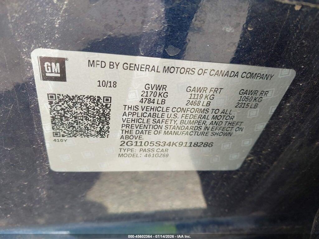 2G1105S34K9118286 2019 CHEVROLET IMPALA photo no. 9