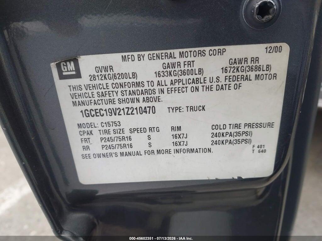 1GCEC19V21Z210470 2001 CHEVROLET SILVERADO 1500 photo no. 9