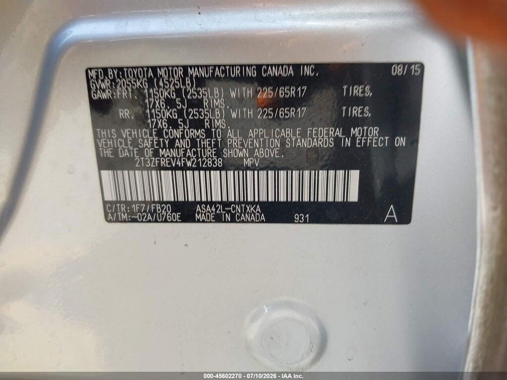 2T3ZFREV4FW212838 2015 TOYOTA RAV4 photo no. 9