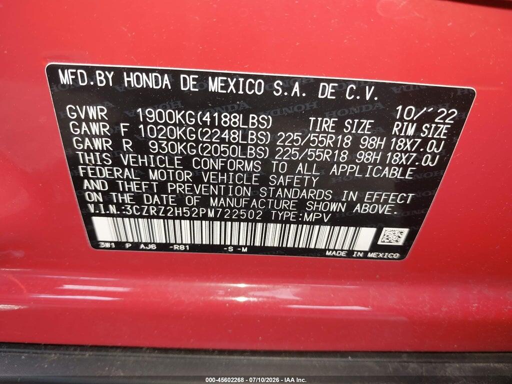 3CZRZ2H52PM722502 2023 HONDA HR-V photo no. 9