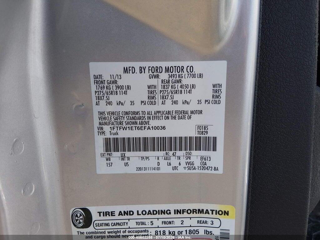 1FTFW1ET6EFA10036 2014 FORD F-150 photo no. 9