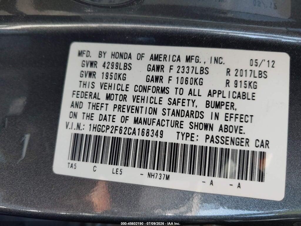 1HGCP2F62CA168349 2012 HONDA ACCORD photo no. 9