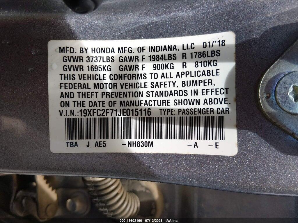 19XFC2F71JE015116 2018 HONDA CIVIC photo no. 9