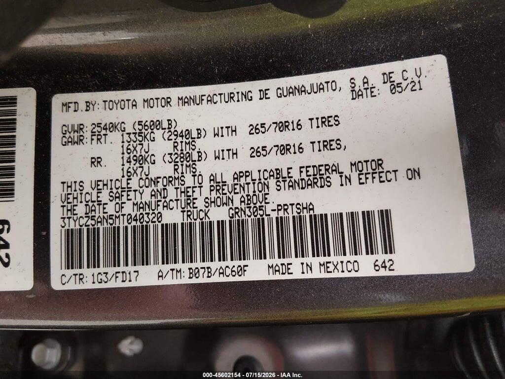 3TYCZ5AN5MT040320 2021 TOYOTA TACOMA photo no. 9
