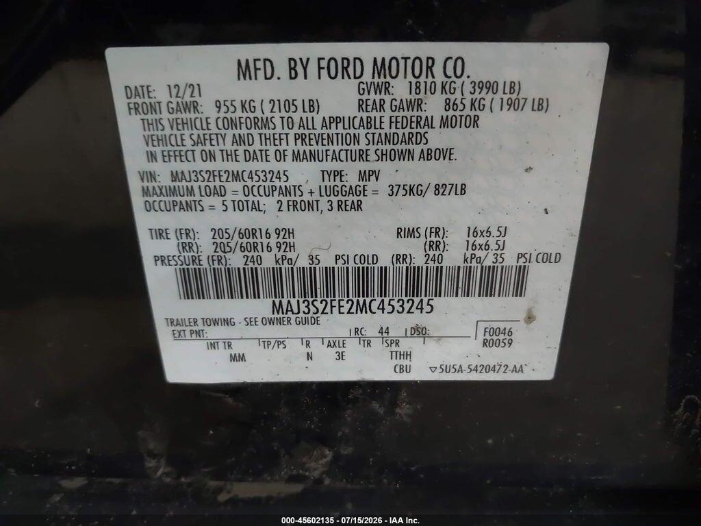 MAJ3S2FE2MC453245 2021 FORD ECOSPORT photo no. 9
