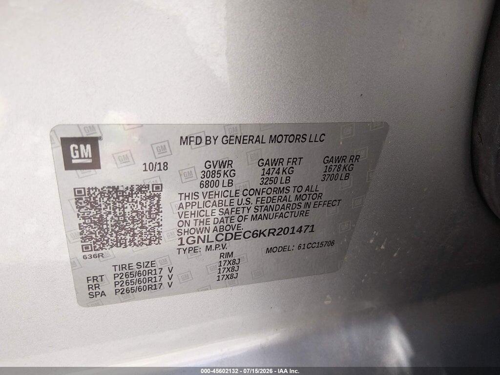 1GNLCDEC6KR201471 2019 CHEVROLET TAHOE photo no. 9