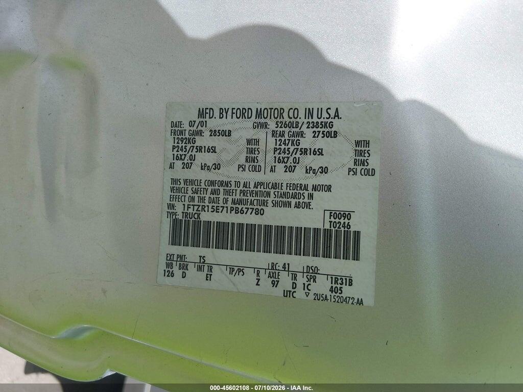 1FTZR15E71PB67780 2001 FORD RANGER photo no. 9