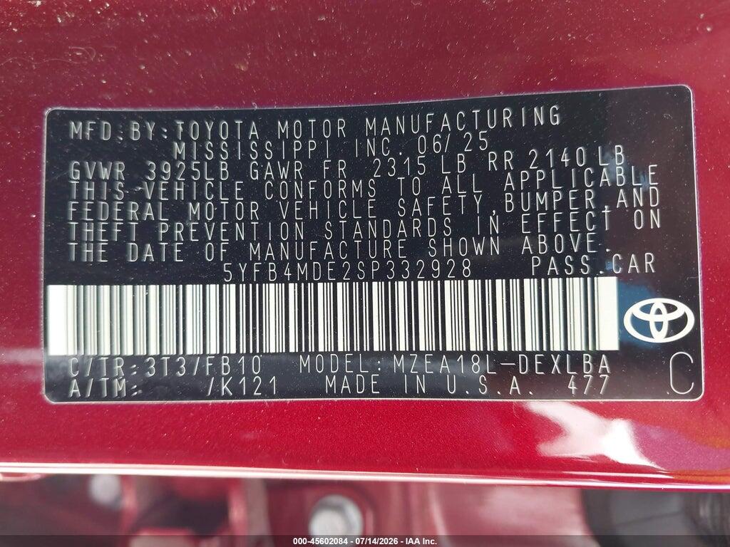 5YFB4MDE2SP332928 2025 TOYOTA COROLLA photo no. 9