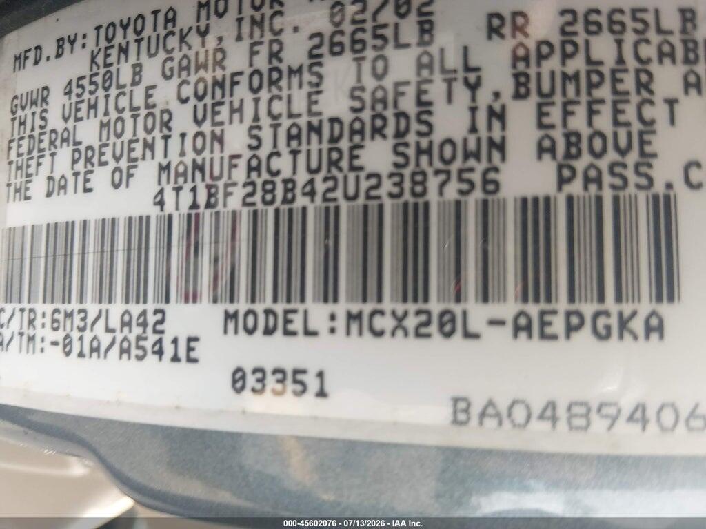 4T1BF28B42U238756 2002 TOYOTA AVALON photo no. 9
