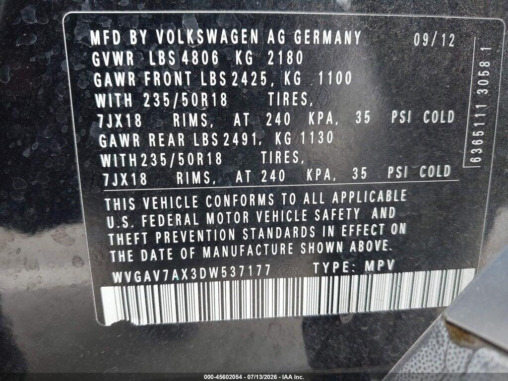 WVGAV7AX3DW537177 2013 VOLKSWAGEN TIGUAN photo no. 9