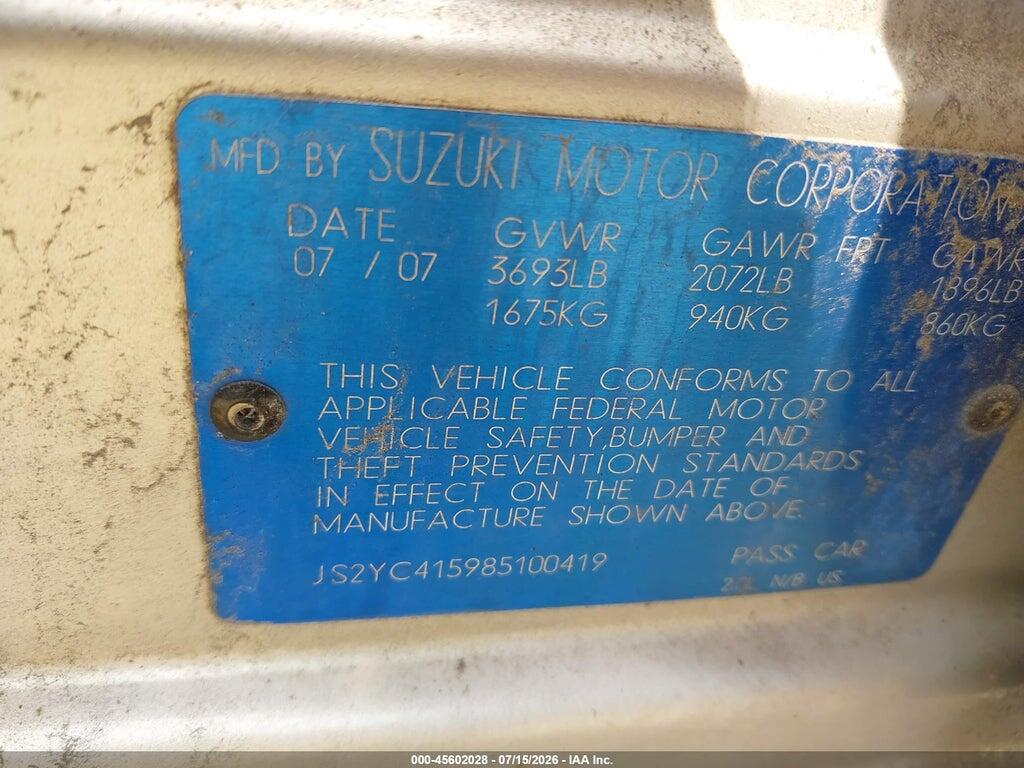 JS2YC415985100419 2008 SUZUKI SX4 photo no. 9
