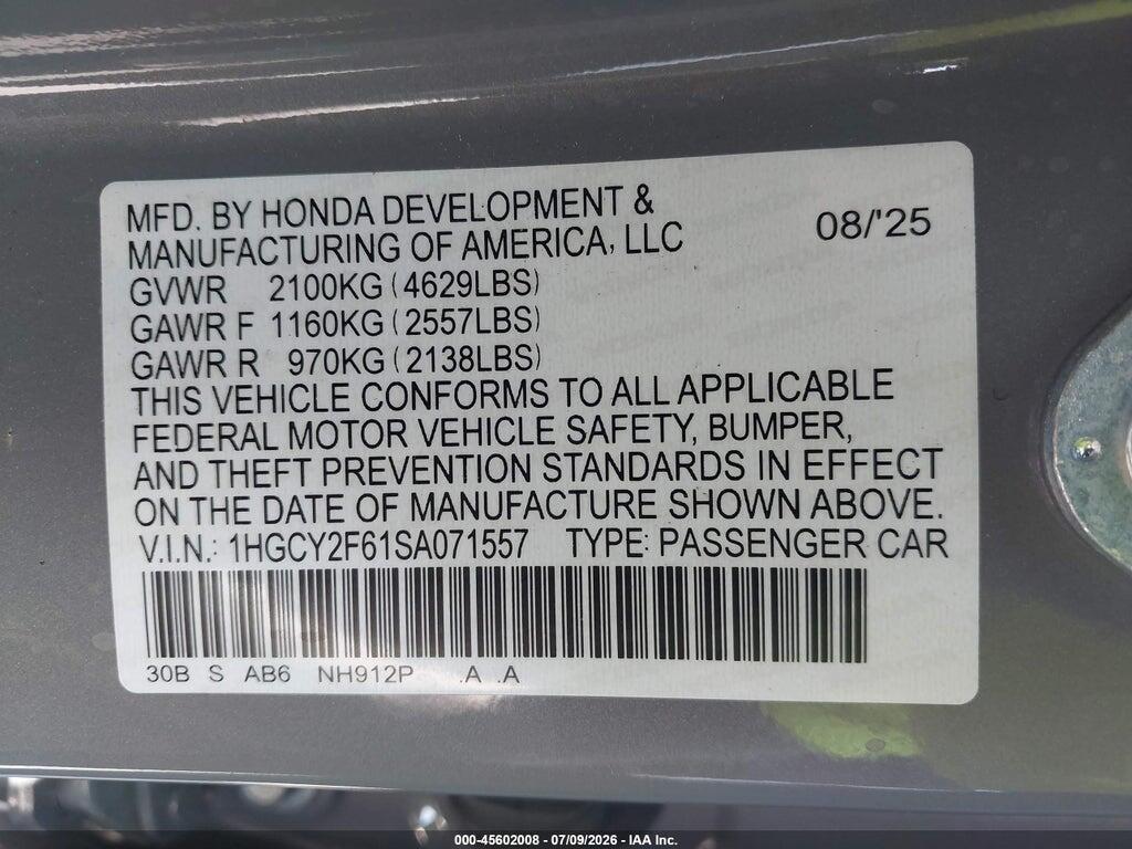 1HGCY2F61SA071557 2025 HONDA ACCORD HYBRID photo no. 9