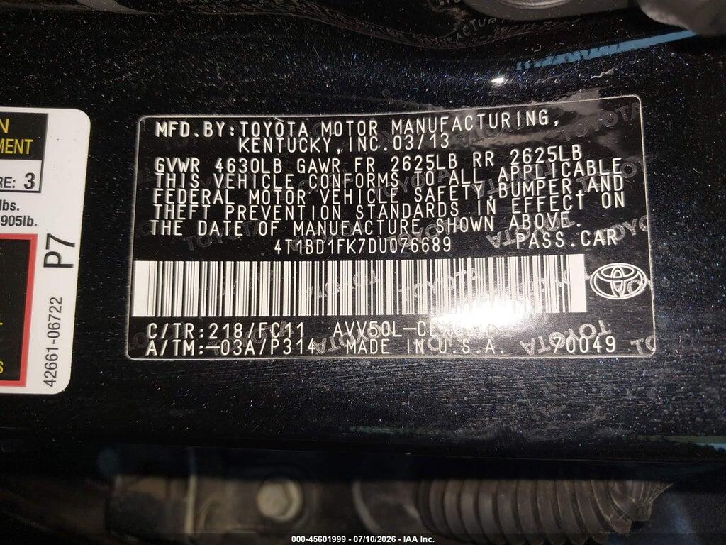 4T1BD1FK7DU076689 2013 TOYOTA CAMRY HYBRID photo no. 9