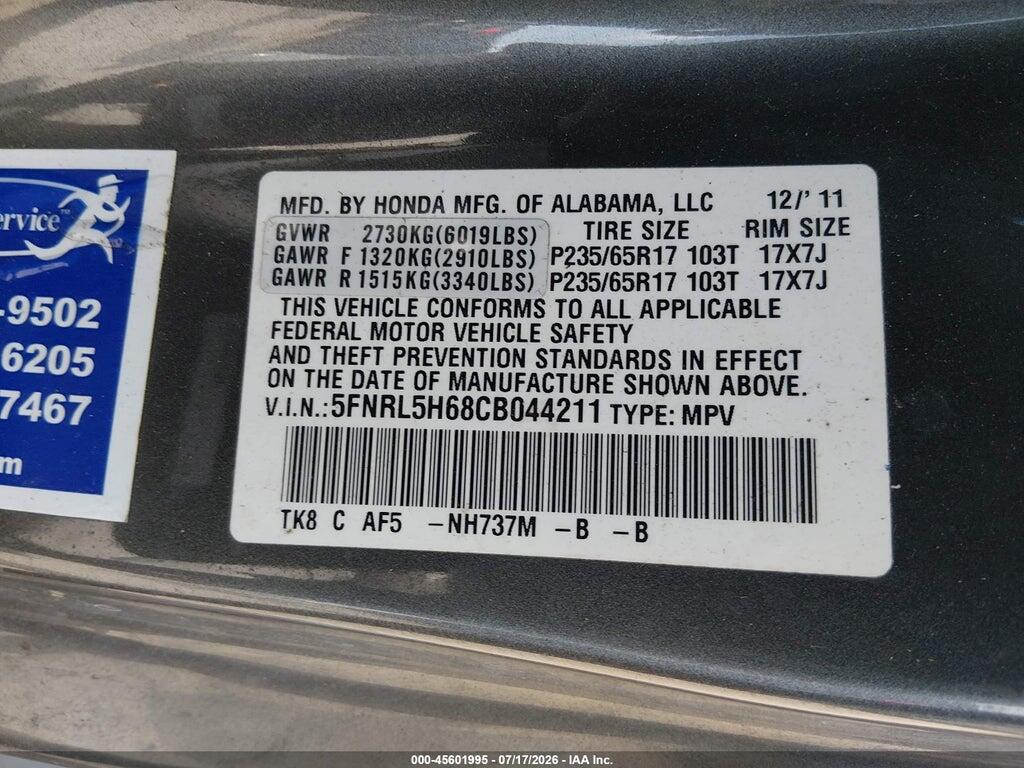 5FNRL5H68CB044211 2012 HONDA ODYSSEY photo no. 9