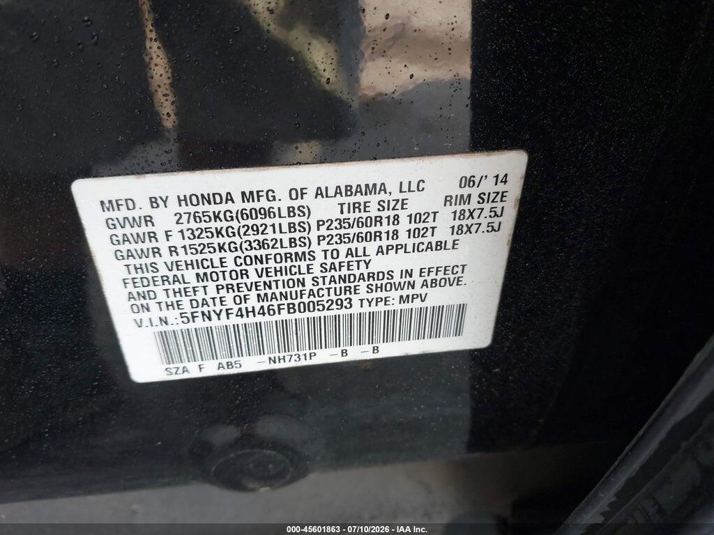 5FNYF4H46FB005293 2015 HONDA PILOT photo no. 9