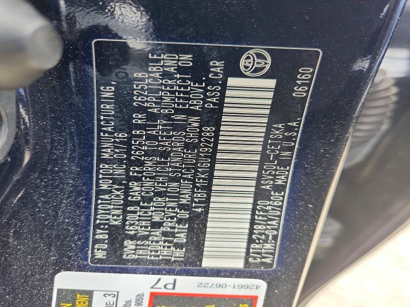 2016 TOYOTA CAMRY SE — Фото 12 из 12