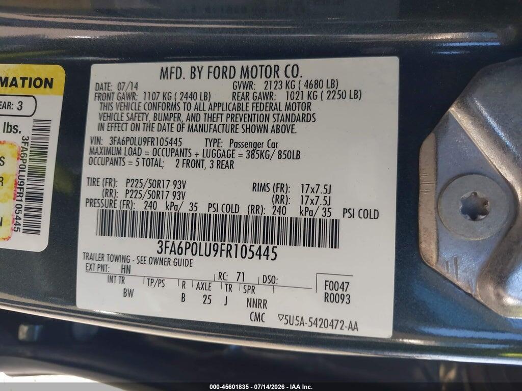 3FA6P0LU9FR105445 2015 FORD FUSION HYBRID photo no. 9