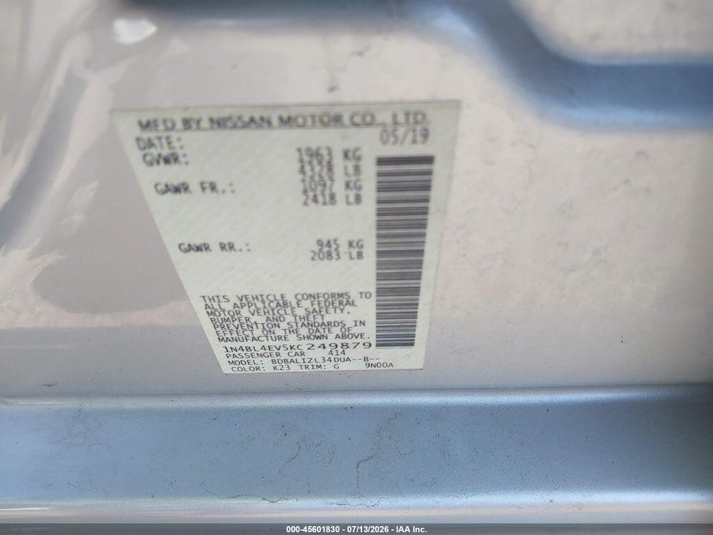 1N4BL4EV5KC249879 2019 NISSAN ALTIMA photo no. 9