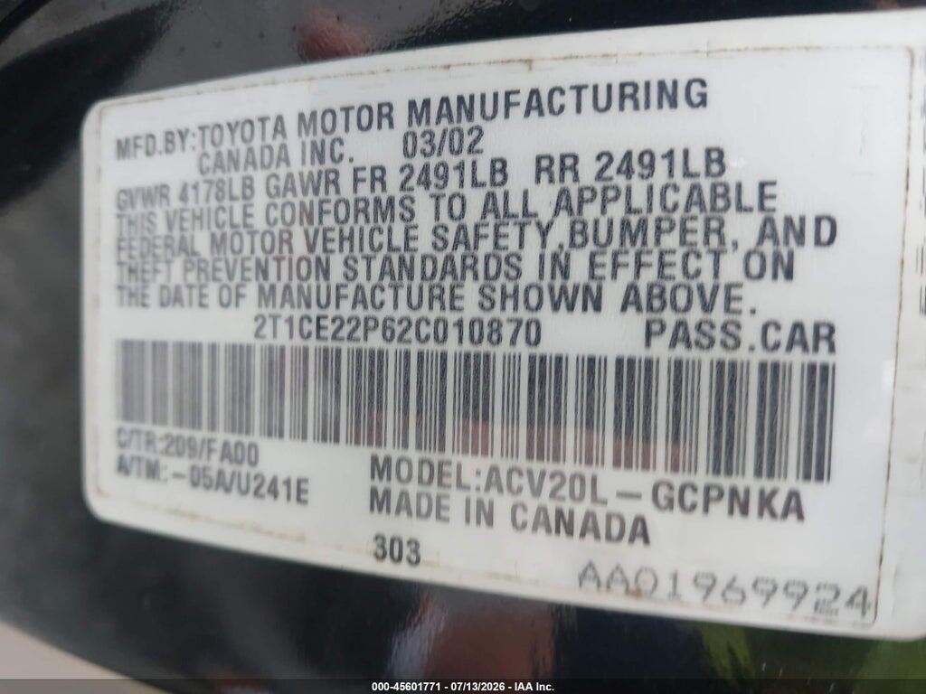 2T1CE22P62C010870 2002 TOYOTA CAMRY SOLARA photo no. 9