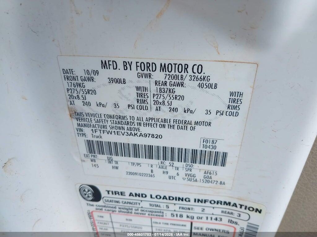 1FTFW1EV3AKA97820 2010 FORD F-150 photo no. 9
