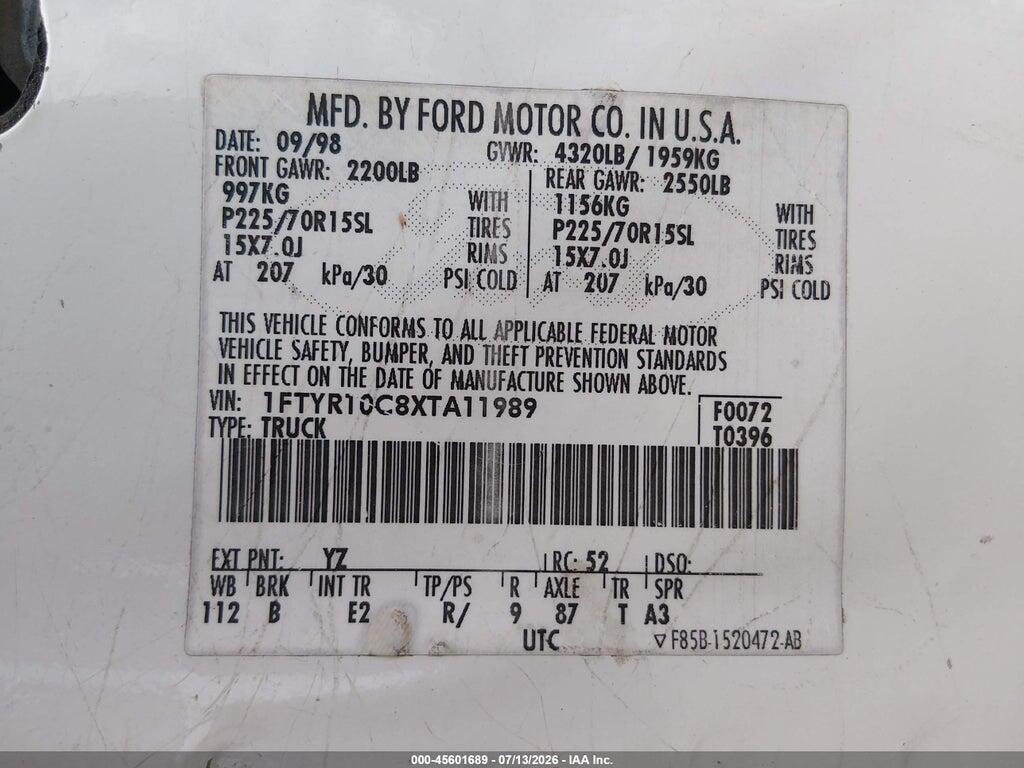 1FTYR10C8XTA11989 1999 FORD RANGER photo no. 9