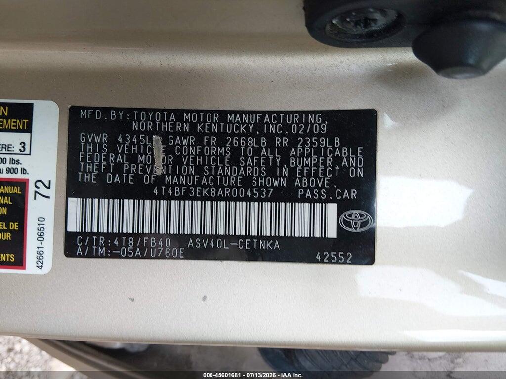 4T4BF3EK8AR004537 2010 TOYOTA CAMRY photo no. 9