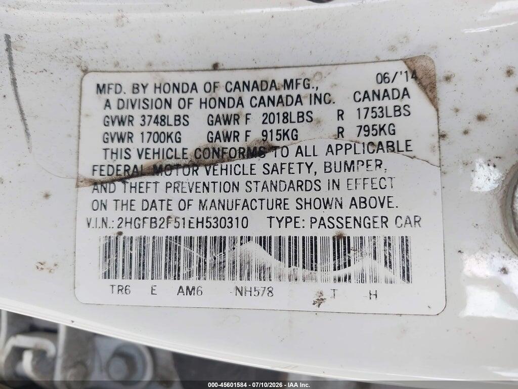 2HGFB2F51EH530310 2014 HONDA CIVIC photo no. 9