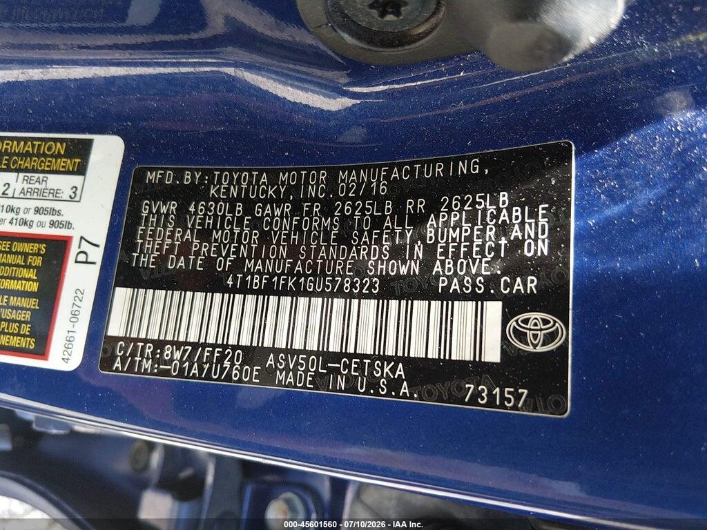 4T1BF1FK1GU578323 2016 TOYOTA CAMRY photo no. 9