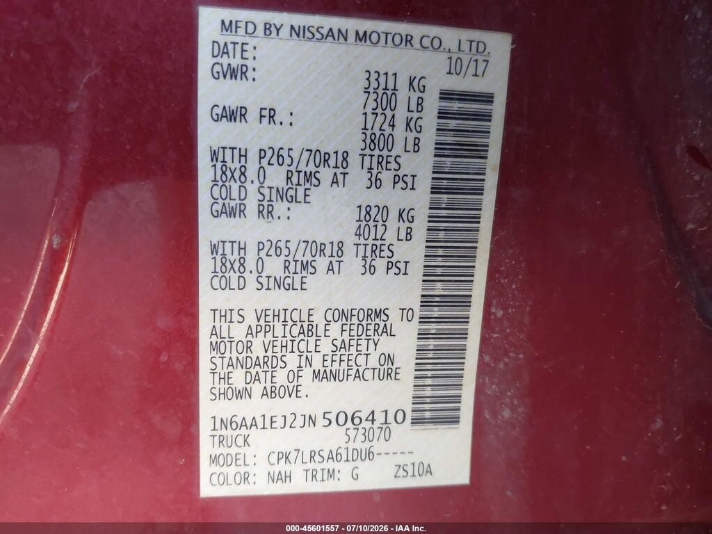 1N6AA1EJ2JN506410 2018 NISSAN TITAN photo no. 9
