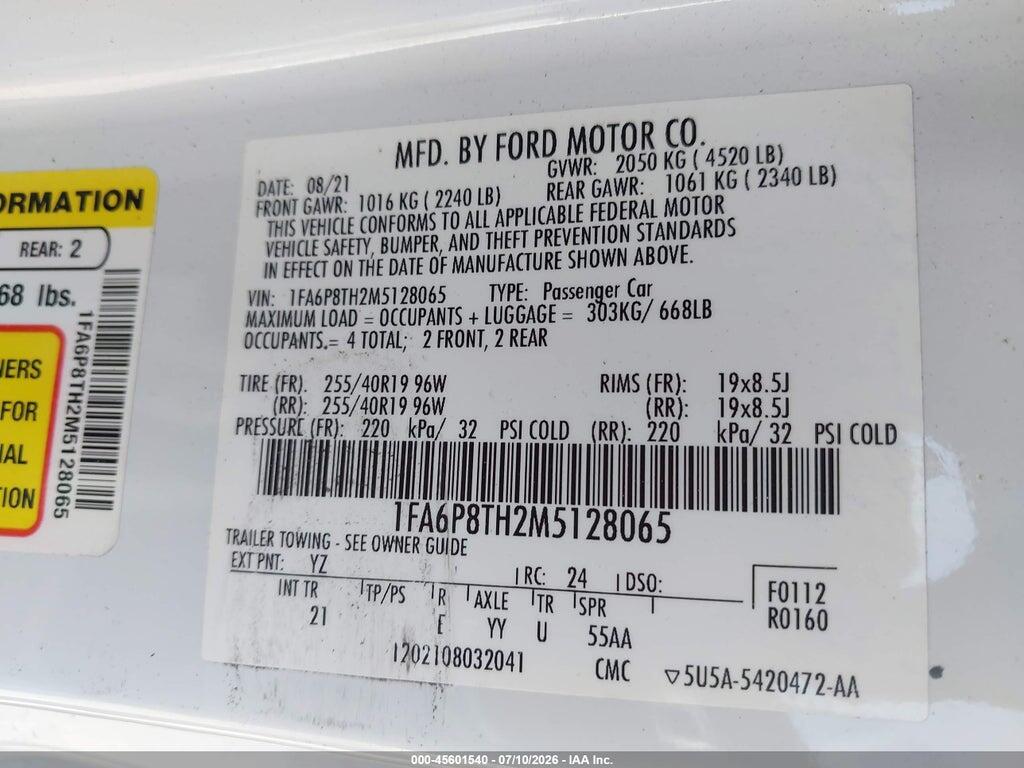1FA6P8TH2M5128065 2021 FORD MUSTANG photo no. 9