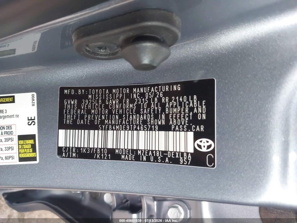 5YFB4MDE9TP465719 2026 TOYOTA COROLLA photo no. 9
