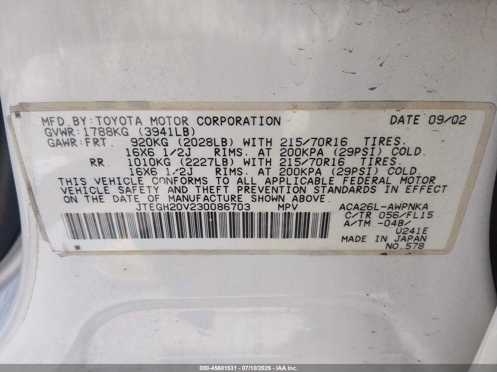 JTEGH20V230086703 2003 TOYOTA RAV4 photo no. 9