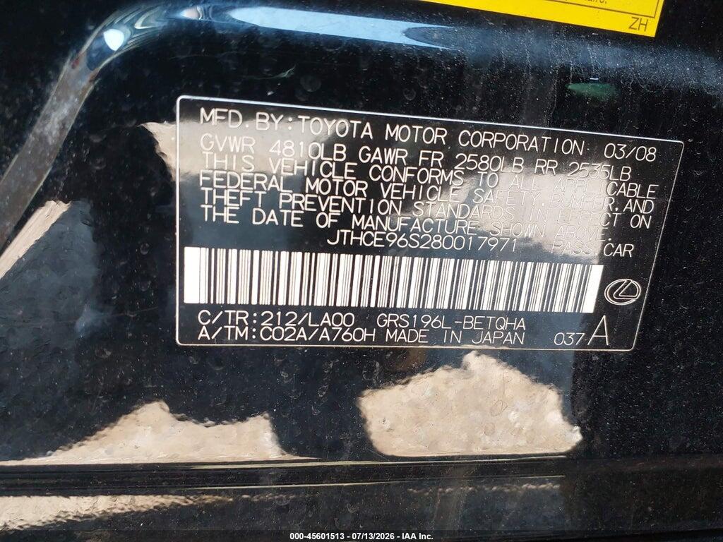 JTHCE96S280017971 2008 LEXUS GS 350 photo no. 9