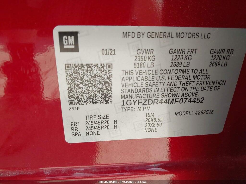 1GYFZDR44MF074452 2021 CADILLAC XT4 photo no. 9