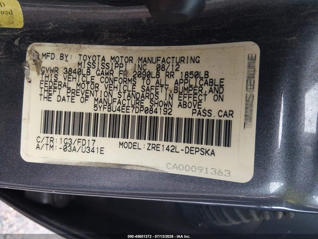 5YFBU4EE7DP084192 2013 TOYOTA COROLLA photo no. 9