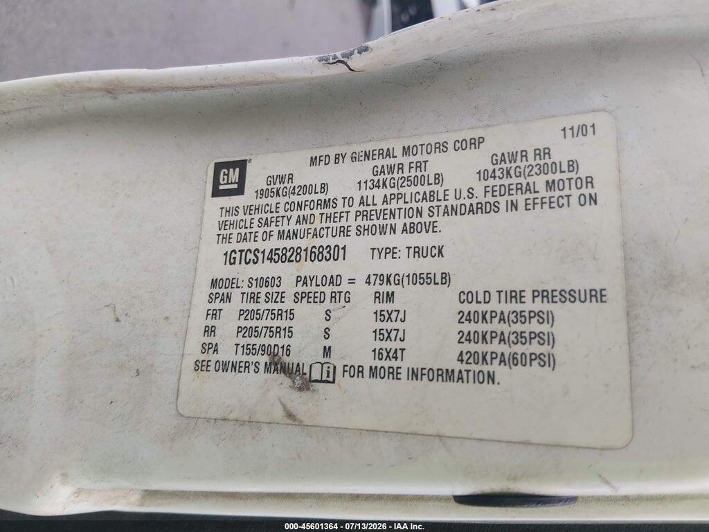 1GTCS145828168301 2002 GMC SONOMA photo no. 9