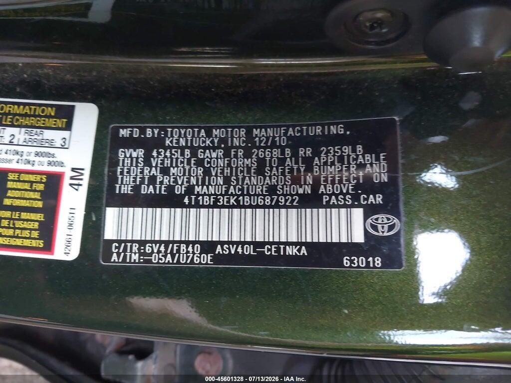 4T1BF3EK1BU687922 2011 TOYOTA CAMRY photo no. 9